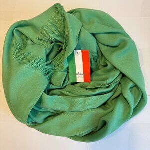 Vintage Larioseta Gorgeous Green Viscose Blend Soft Casual Scarf Wrap w/ Fringe